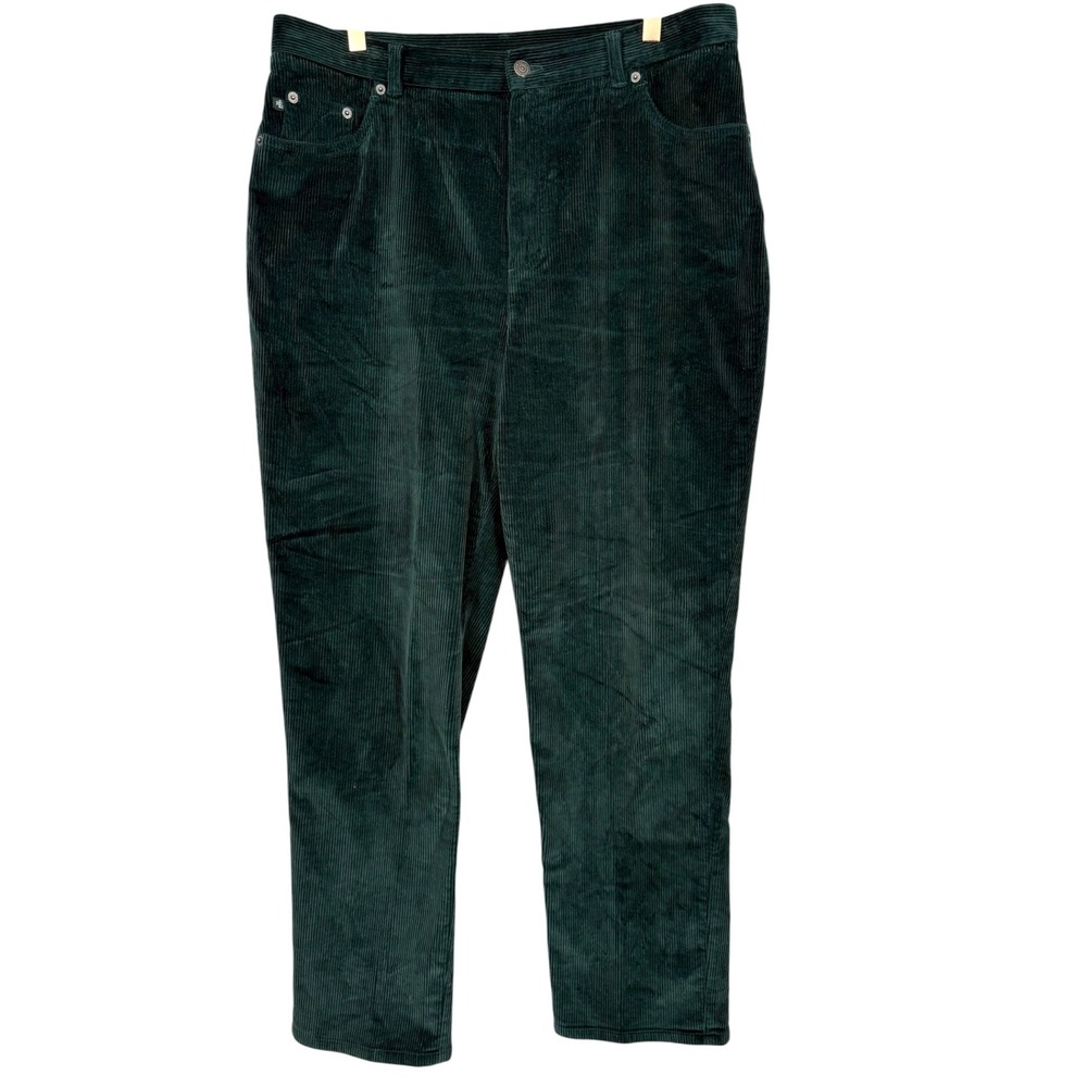 Lauren Ralph Lauren Womens Green Corduroy Straight Leg High Rise Pants Size 14W